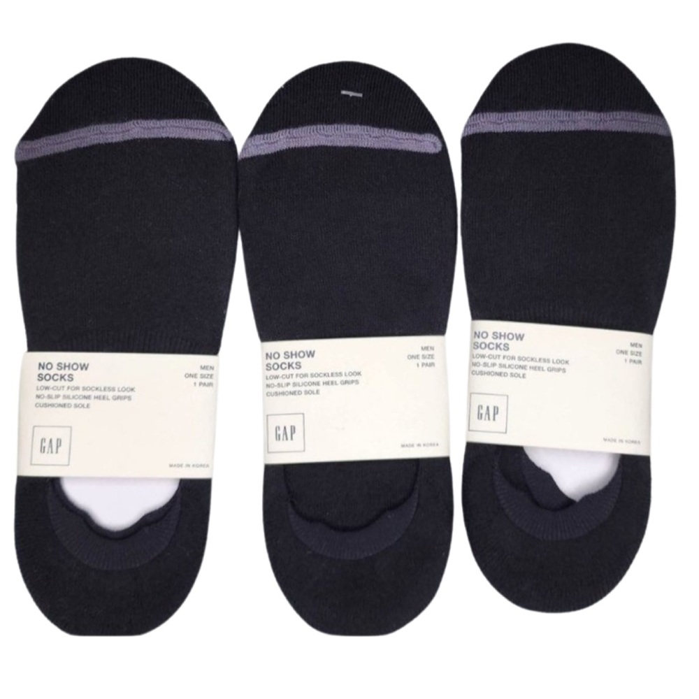 NEW Gap No Show Socks 3 PAIRS Mens One Size Low-Cut Heel Cushioned Black NonSlip